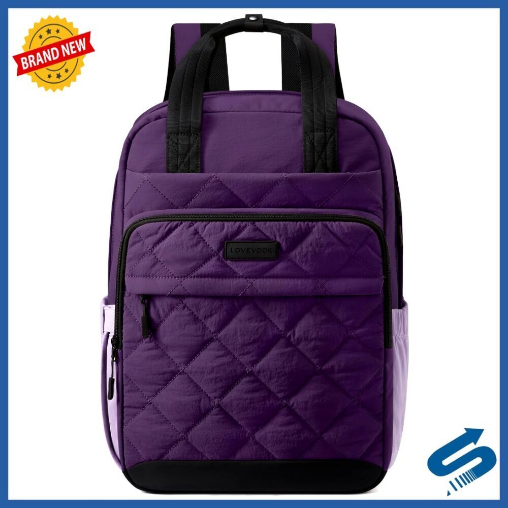 Quilted Laptop Backpack Large Capacity Travel Work Bag Padded Straps